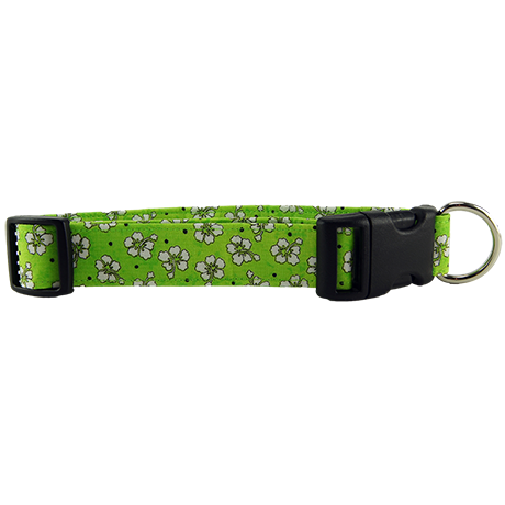 Green Hawaiian Flowers Dog Collar Medium