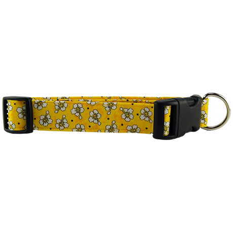 Yellow Hawaiian Flowers Dog Collar Medium