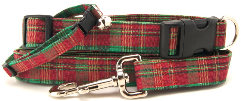 Christmas Plaid Dog Collars - Dog Leashes - Cat Collars