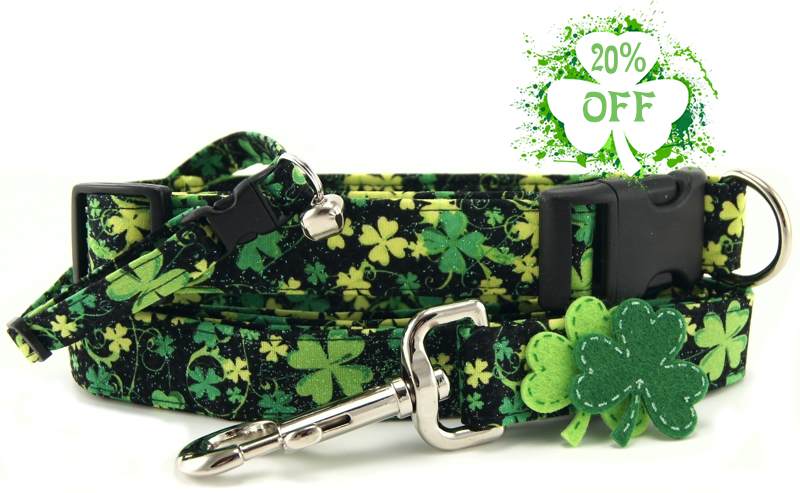 Frolicking Four Leaf Clovers Dog Collars - Dog Leashes - Cat Collars