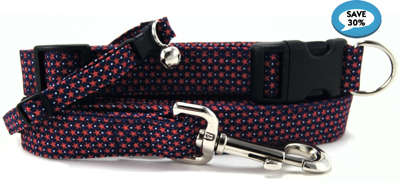 Tiny Red Stars Dog Collars - Dog Leashes - Cat Collars