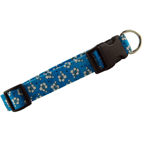 Blue Hawaiian Flowers Dog Collar