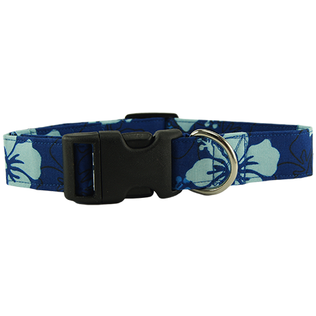 Blue Hibiscus Flowers Dog Collar Front
