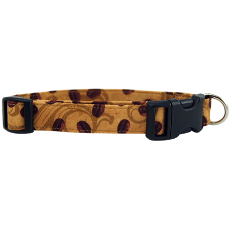 Coffee Beans on Tan Dog Collar Medium