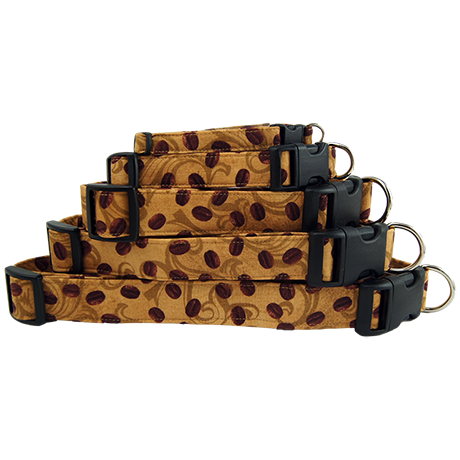 Coffee Beans on Tan Dog Collar Front
