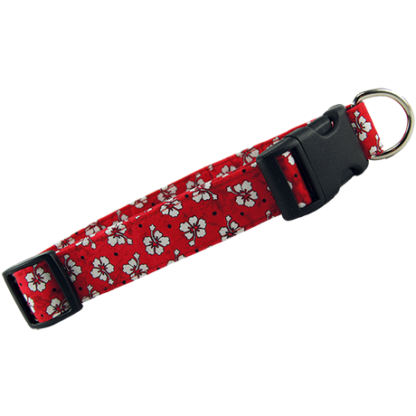 Red Hawaiian Flowers Dog Collar