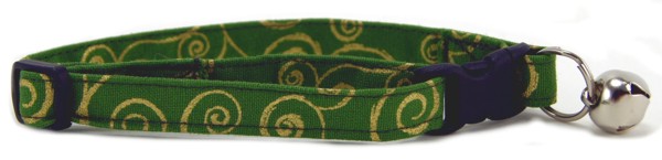 Green Metallic Gold Scrolls Cat Collar
