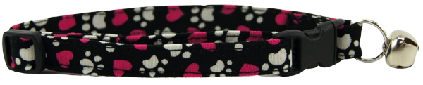 Tumbled Magenta Hearts & Paws Cat Collar
