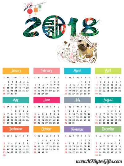2018 Calendar from K9 Bytes